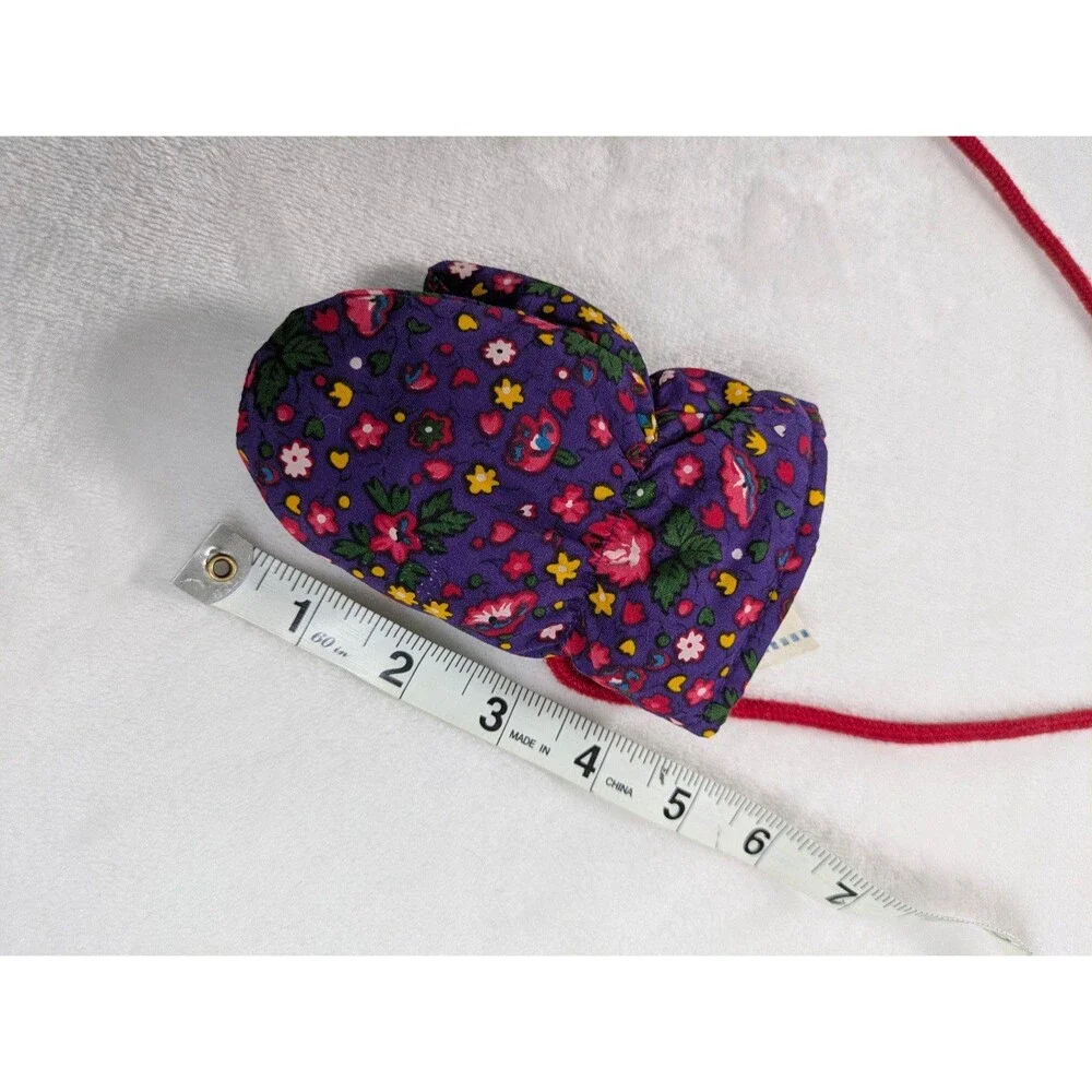 Vintage Hanna Andersson Floral Quilted Mittens with String – Size XS